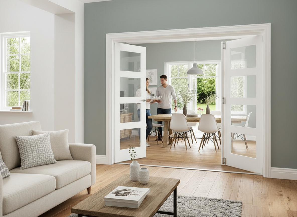 Premium White Primed Room Divider with Sliding Track System for Flexible Space Management
