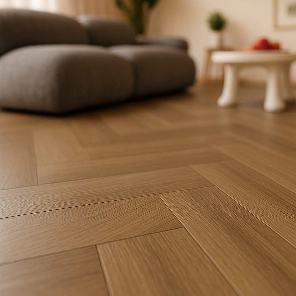 Herringbone Rigid Core LVT Flooring in 5mm Oak Prime Purecoat - detail view