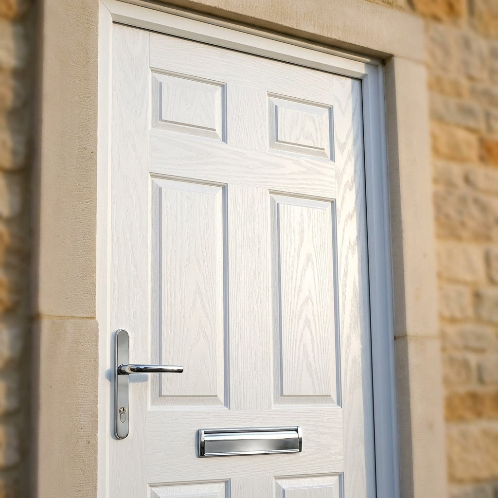 Pre-Hung External Composite Front Door Set in White, Fully Finished - detail view