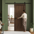 Premium Internal Fully Finished Sliding Door with Black Steel Track and Rich Walnut Finish for Modern Homes