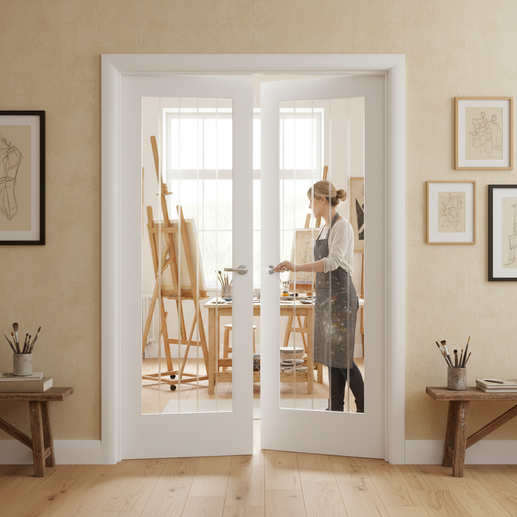 Premium White French Doors with Etched Glass - Contemporary Style for Bright Interiors