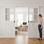 Premium Double Sliding Door System with Clear Glazed Doors and Adjustable Pelmet for Internal Use