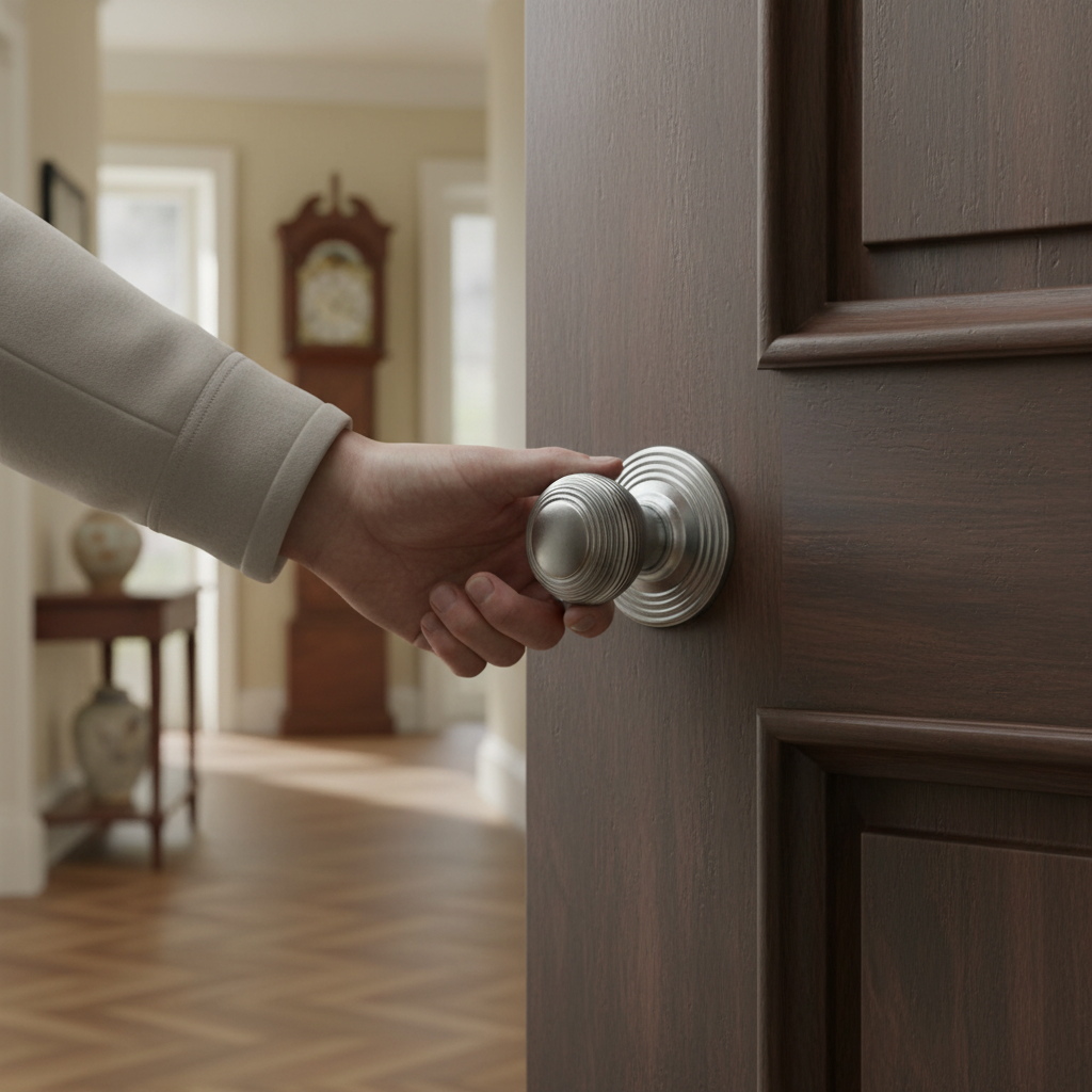 Premium 50mm Round Reeded Mortice Door Knob with Satin Chrome Finish for Elegant Door Design - Image 2