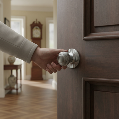 Premium 50mm Round Reeded Mortice Door Knob with Satin Chrome Finish for Elegant Door Design - Image 2