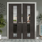 Premium Contemporary Clear Glazed Door Pair with Laminated Wood Finish and Low Maintenance Design