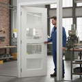 Premium Clear Glazed 4 Light Fire Door - White Primed, Contemporary Design with Toughened Glass Panels