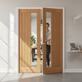 Premium Internal Oak Pair Doors with Clear Offset Glass Panel - Fully Finished, Durable Design for Modern Interiors