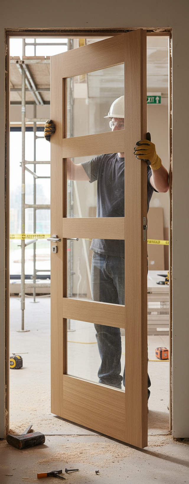 Premium Contemporary Oak Internal Door with Clear Glass Panel - Modern Design for Stylish Interiors