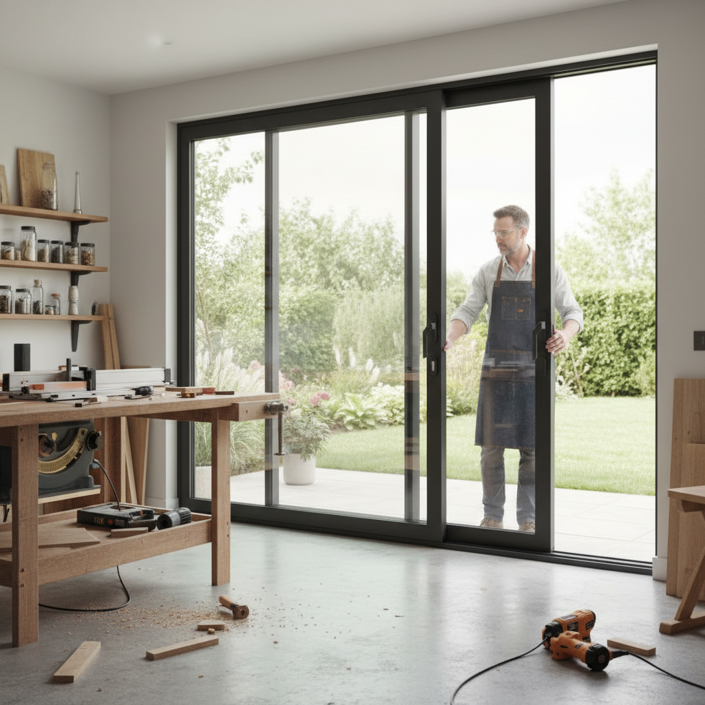 Premium 6ft Grey Aluminium Inline Sliding Doors with Multi-Point Locking System and Thermal Efficiency