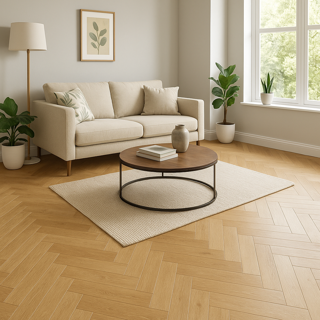 Herringbone Engineered Real Wood Flooring in Washed Oak, 14mm, UV Lacquered