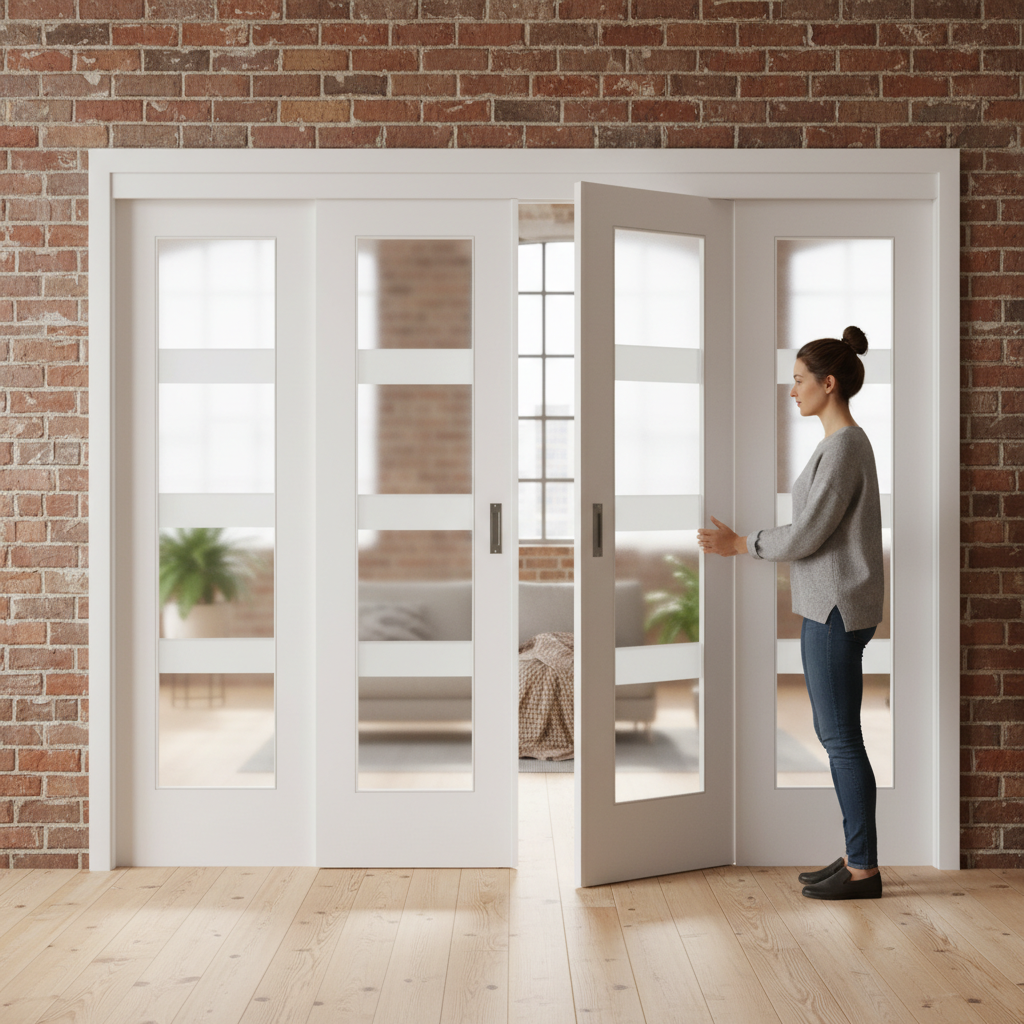 Premium Sliding Room Divider with Glazed and Solid Doors for Space Efficiency and Custom Design Options