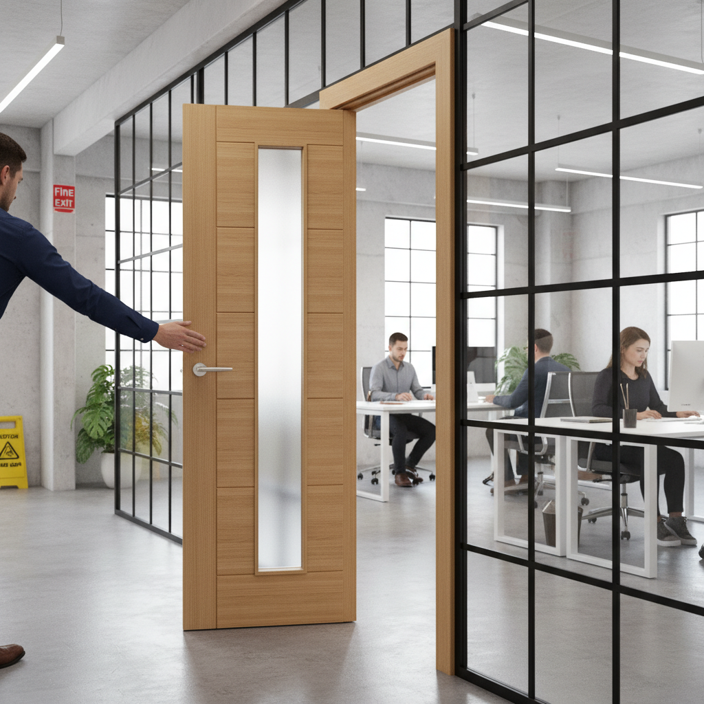 Premium Oak Glazed Fire Door with Solid Core and 30 Minutes Fire Rating for Enhanced Natural Light