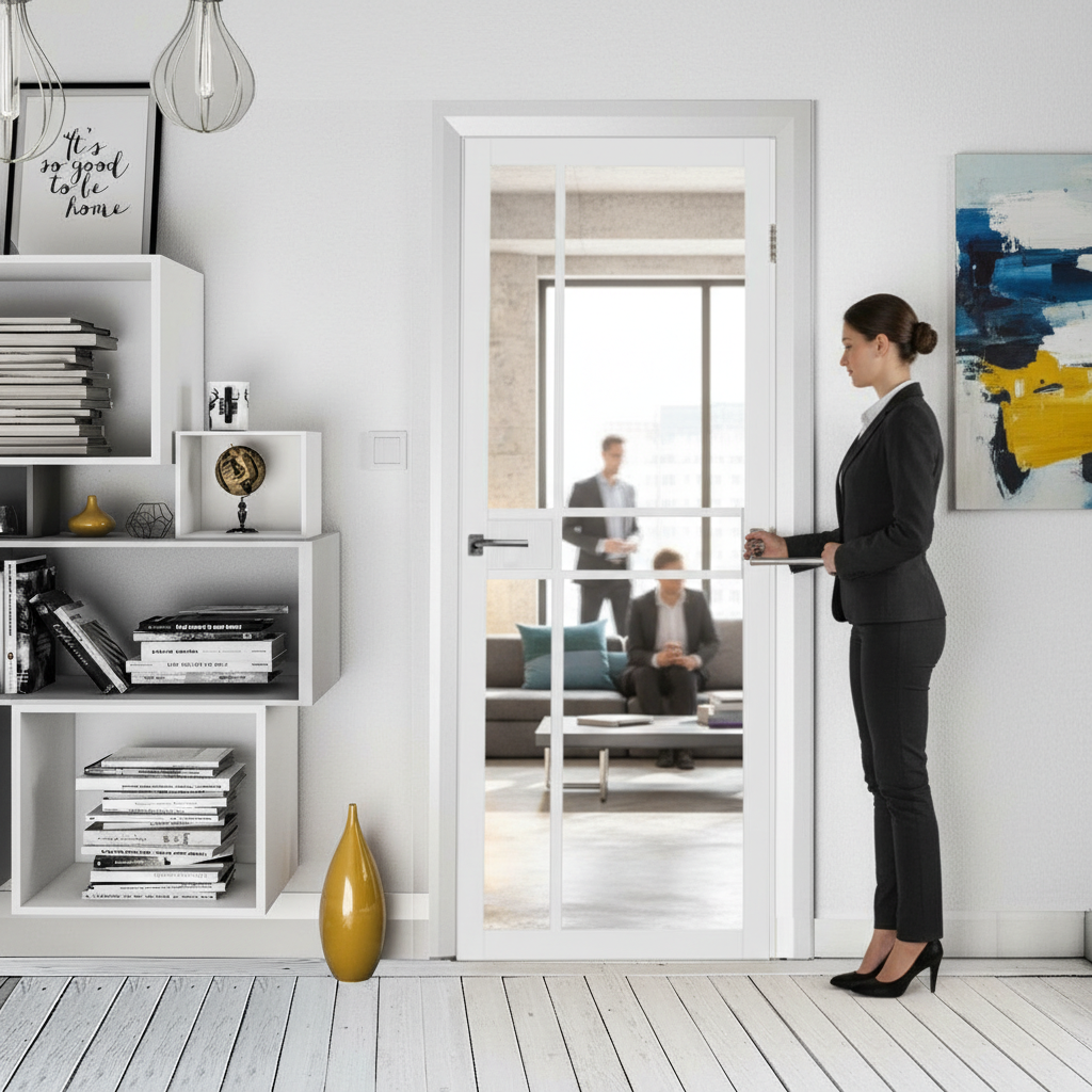 Premium Clear Glazed Industrial Style Door with Solid Core and Minimalist Design for Modern Interiors