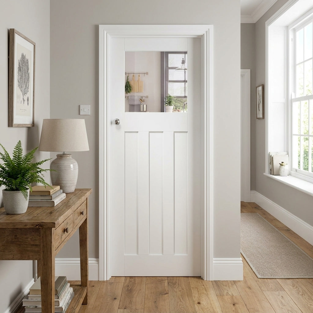 Made-to-Measure White Internal Door with Primed Finish and Clear Glass