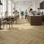 Premium 5mm Embossed Purecoat Rigid Core Vinyl Flooring in Herringbone Oak Design for High Traffic Areas