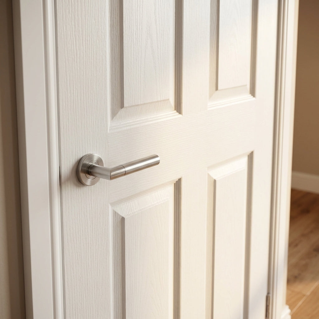 Internal White Door Fully Finished Textured 4 Panel Square Top Design - detail view