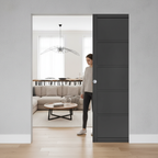 Premium 5 Panel Double Flush Pocket Door Set with No Bottom Track, Space-Saving Design, and 15-Year Guarantee