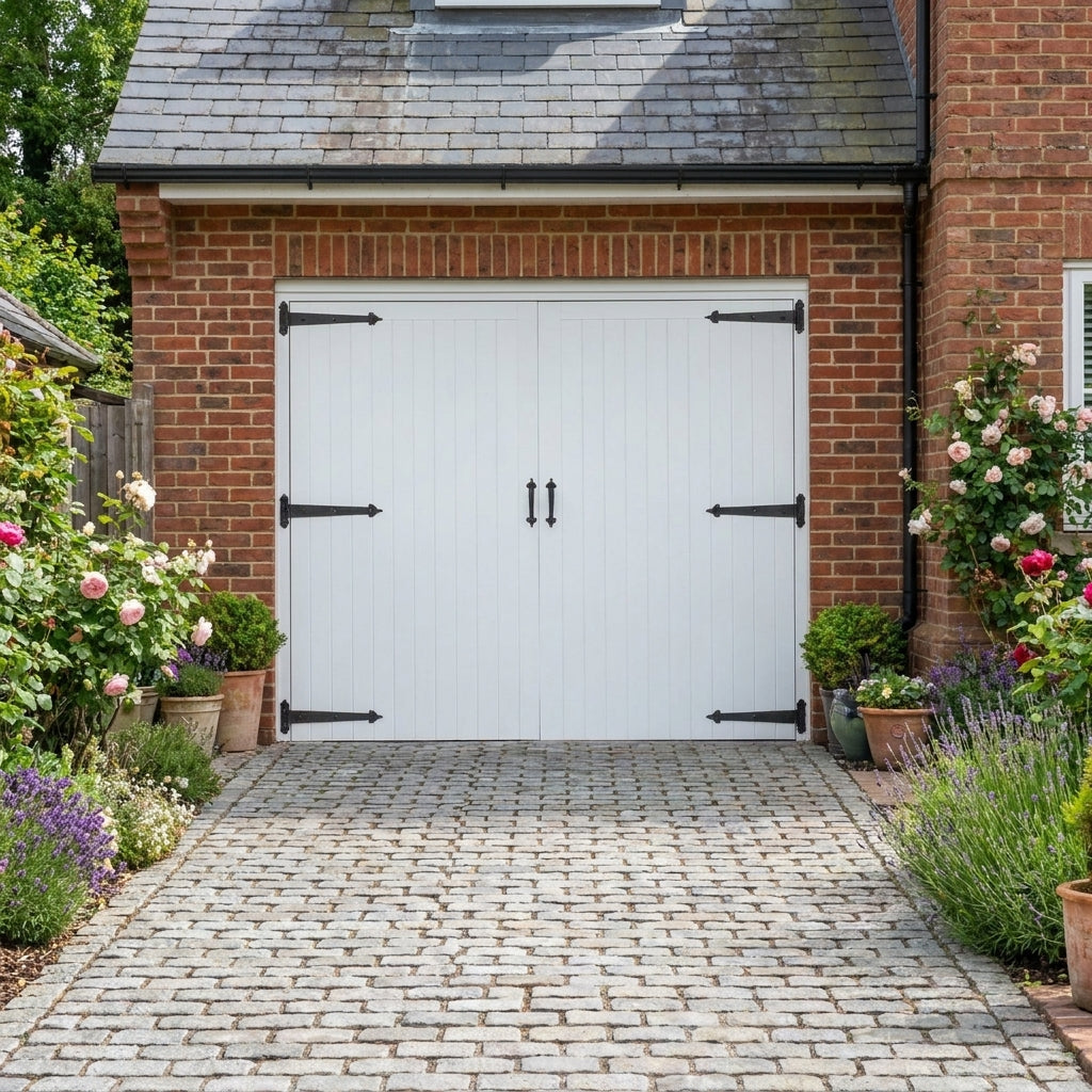 External White Painted Ledged & Braced Garage Door with Framed Design
