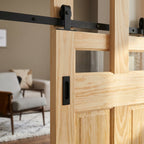 Internal Sliding Door Pine Unfinished 2 Panel 2 Light Clear Glass - detail view