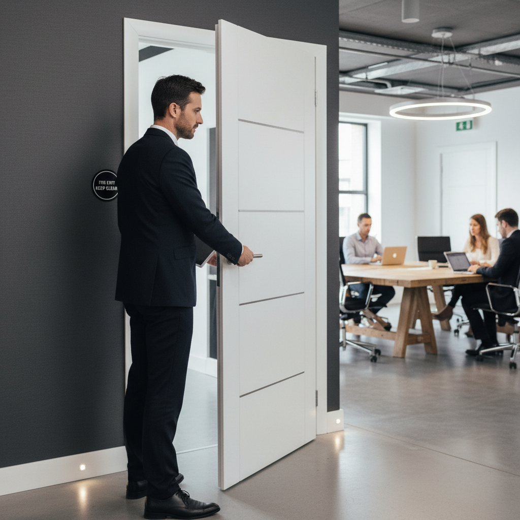 Premium Fully Finished White FD30 Fire Door with Real Aluminium Inlays for Custom Sizes