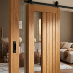 Internal Oak Sliding Door with 1 Light Clear Glazing, Fully Finished - detail view