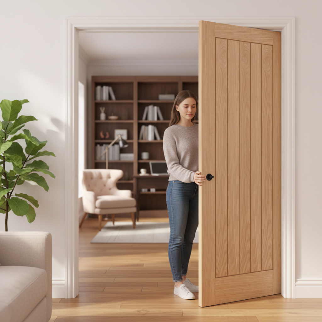 Premium Oak Pocket Door Set with Galvanised Steel Frame and Custom Jamb Sizes for Modern Spaces