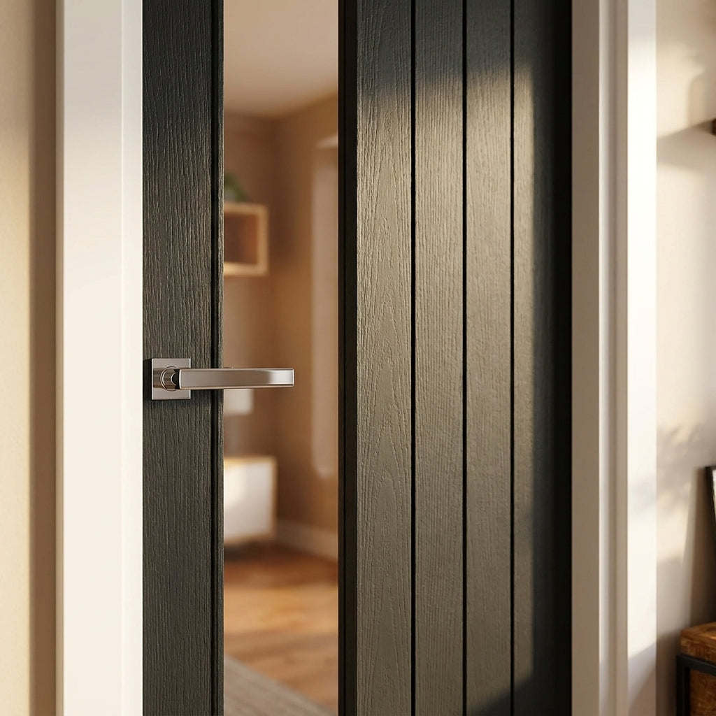 Internal Black Oak Door, Fully Finished with 1 Light Clear Glass, Made to Measure - detail view