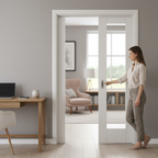 Premium White Primed Internal Pocket Door Set with Clear Glass Panel - Modern Space-Saving Design for Optimizing Room Layout - Image 2