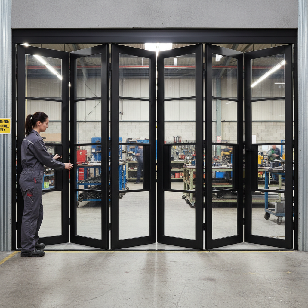 Premium Industrial Style Folding Doors with Clear Glass - 5 Leaf Configuration, Top-Hung Design, and Customizable Finishes
