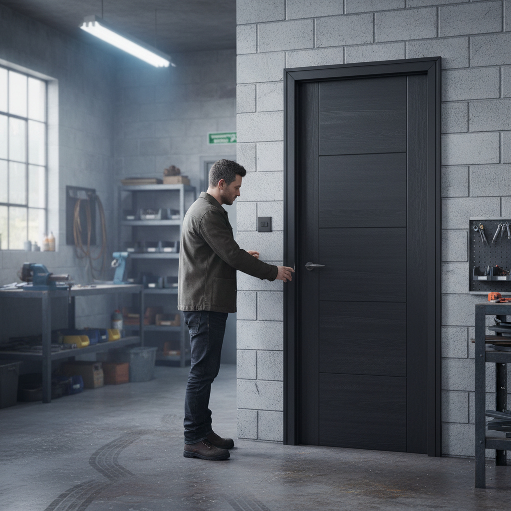 Premium Charcoal Black 5-Panel Fire Door with Solid Core and Engineered Construction for Strength and Stability