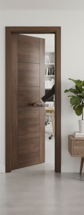 Premium Walnut Laminate Internal Door with V Cut Grooves and Modern Design - Fully Finished for Easy Installation