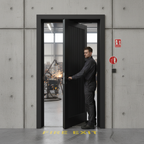 Premium Contemporary Reeded Fire Door with Black Finish and Solid Engineered Core for Enhanced Safety and Style