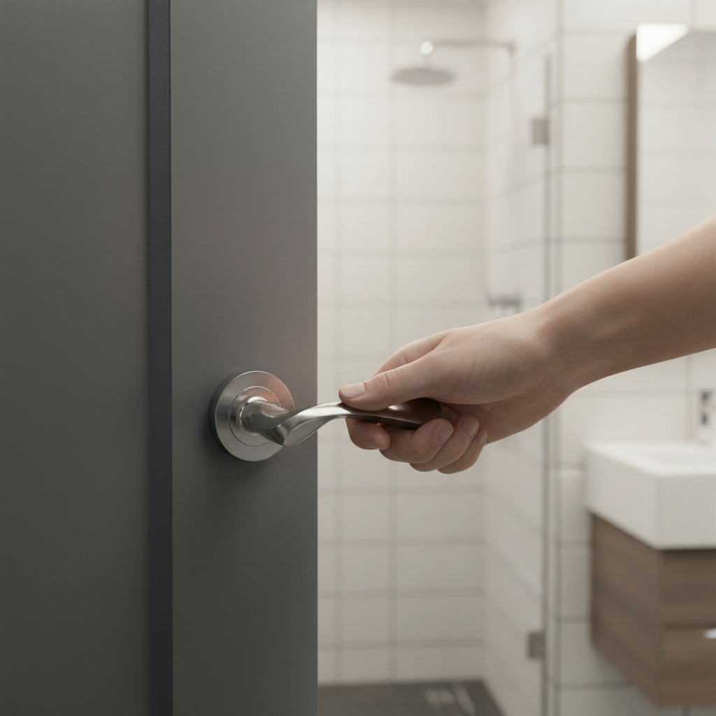 Premium Chrome Lever On Round Rose Bathroom Handle Set with Hinges and Lock for Stylish Bathroom Doors