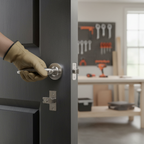 Premium Lever On Round Rose Handle Set - Two-Tone Nickel with Latch and Hinges for Internal Doors