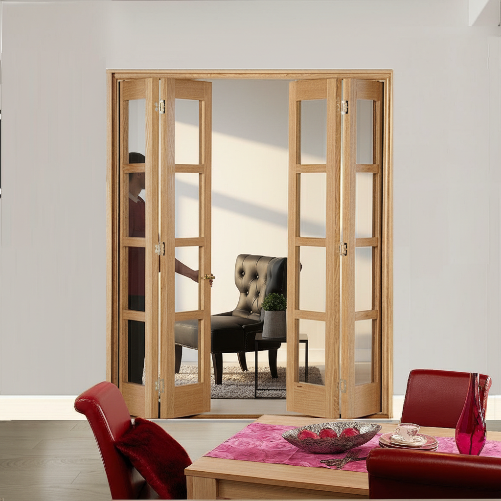 Premium 4 Leaf Bi-Folding Door Set with High-Quality Hardware and Polished Chrome Finish for Space-Saving Room Separation