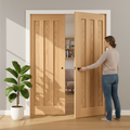 Premium Oak Double Pocket Door Set with Steel Frame and Adjustable Jambs for Modern Interiors
