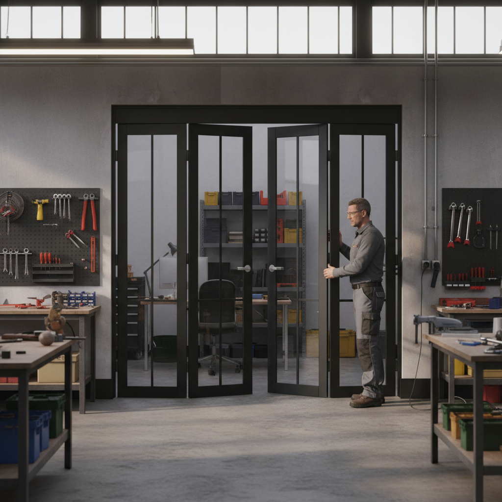 Premium Industrial Style Folding Door - 6 Leaf Configuration with Slim Frames and Large Glass Panels for Contemporary Spaces