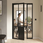 Premium Industrial Style Offset French Doors with Demi Panel for Modern Spaces - Available in Multiple Sizes