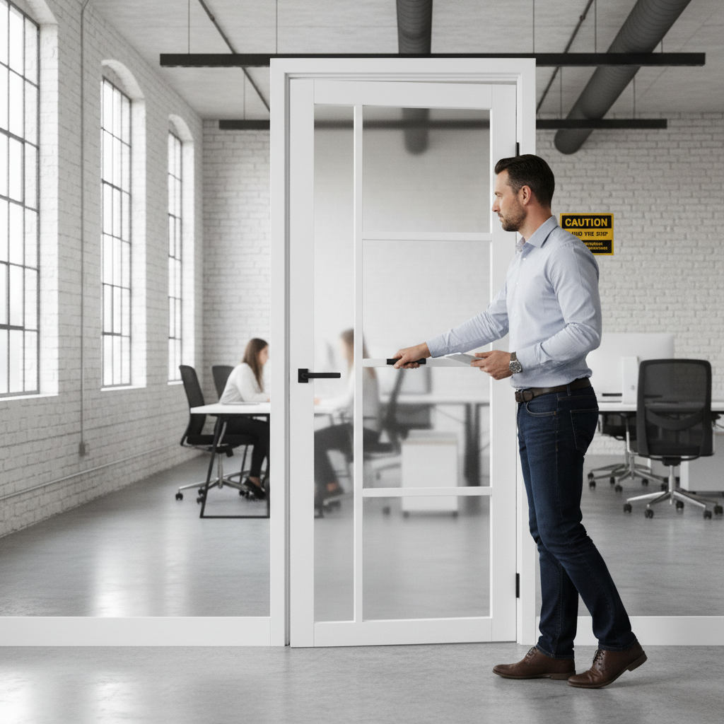 Premium White Tinted Glazed Industrial Style Door - Solid Core with Asymmetrical Profile and 10-Year Warranty