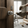 Premium Satin Chrome Mushroom Mortice Bathroom Door Knob Set with Ball Bearing Hinges and Secure Lock for Modern Bathrooms