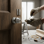Premium Satin Chrome Mushroom Mortice Bathroom Door Knob Set with Ball Bearing Hinges and Secure Lock for Modern Bathrooms