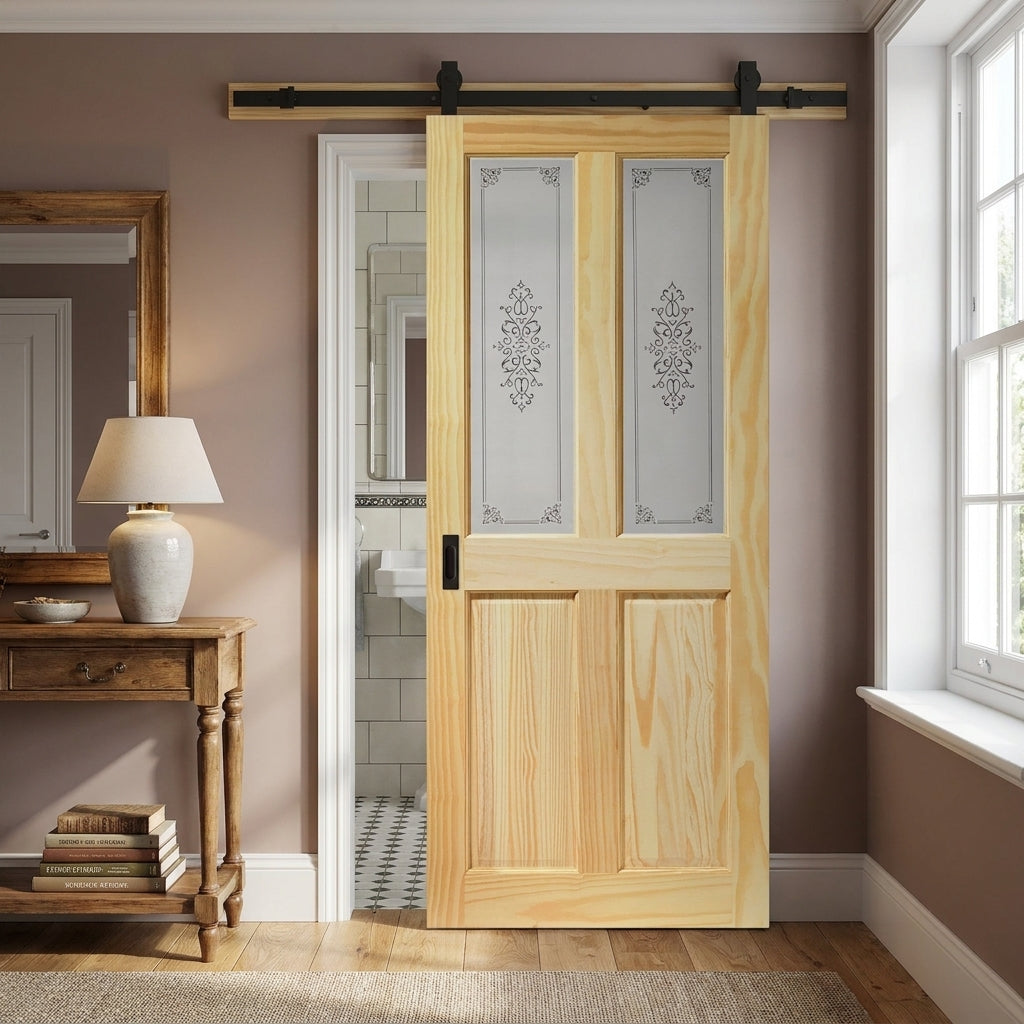 Internal Sliding Door with Campion Glass, Clear Pine, Unfinished, 2 Panel, 2 Light