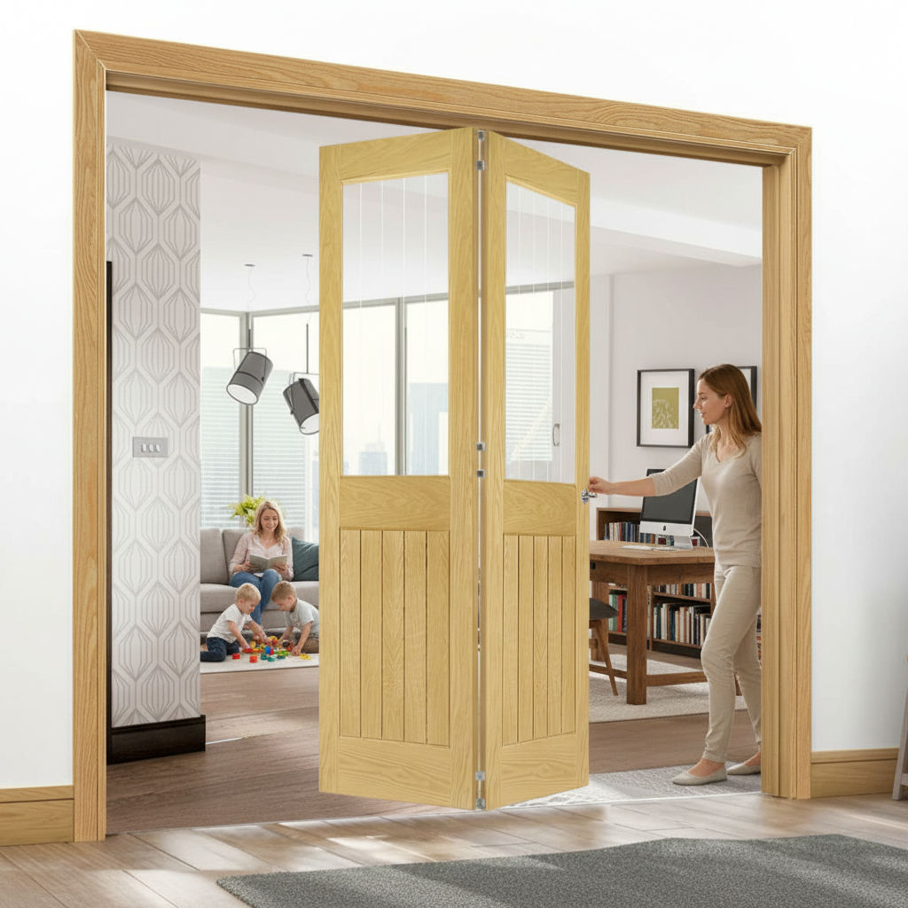 Premium Clear Glazed Bi-Folding Room Divider with Top Hung Mechanism and Customizable Configurations