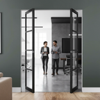 Premium Clear Glazed Double Flush Pocket Door Set - Space-Saving Design with No Bottom Track for Luxurious Interiors