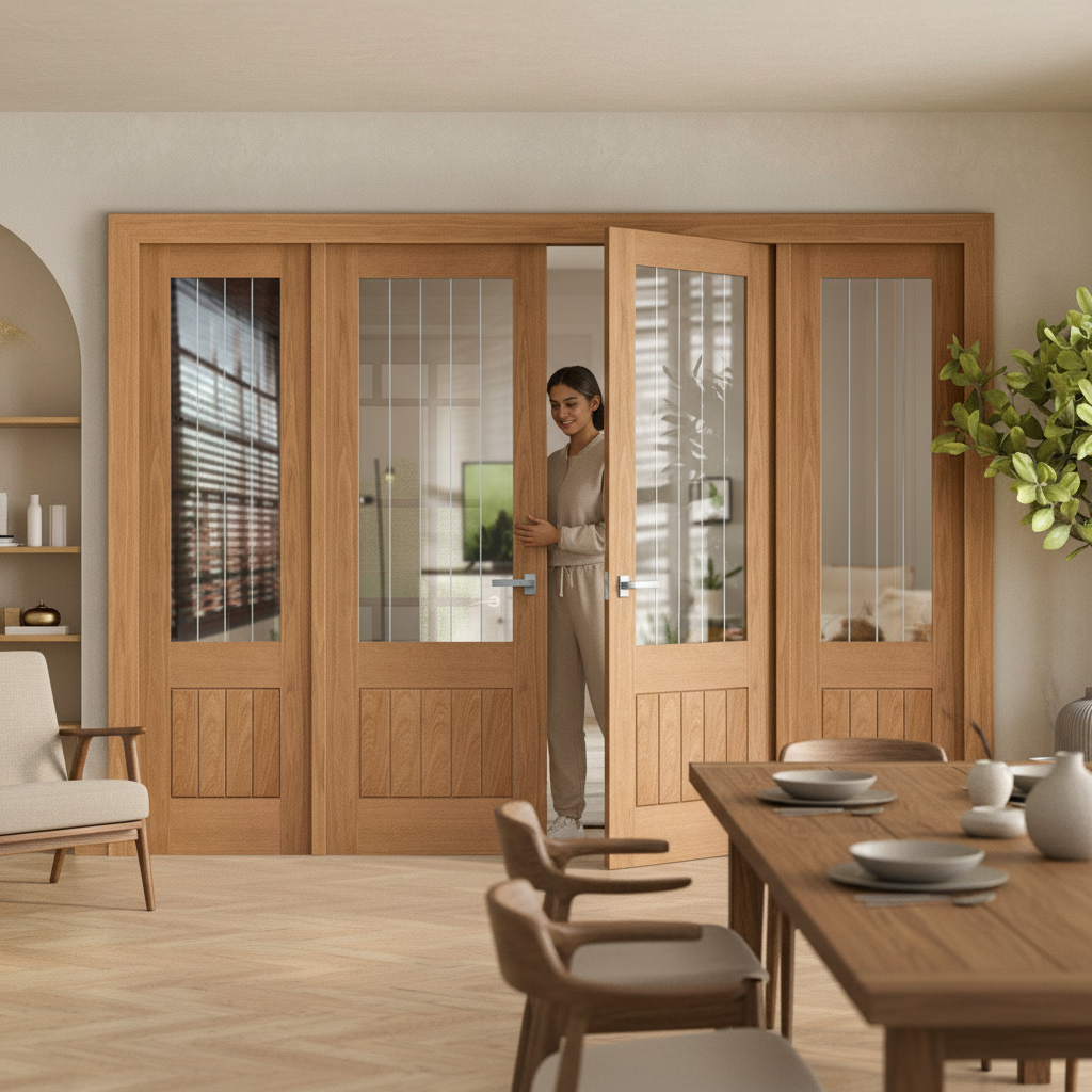 Premium Internal Oak Room Divider Set with Clear Glass Sidelights, Complete Kit for Elegant Space Division - Image 2