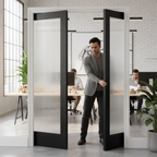 Premium Reeded Glazed Double Pocket Door Set with Galvanised Steel Frame and 35mm Thick Doors for Contemporary Interiors