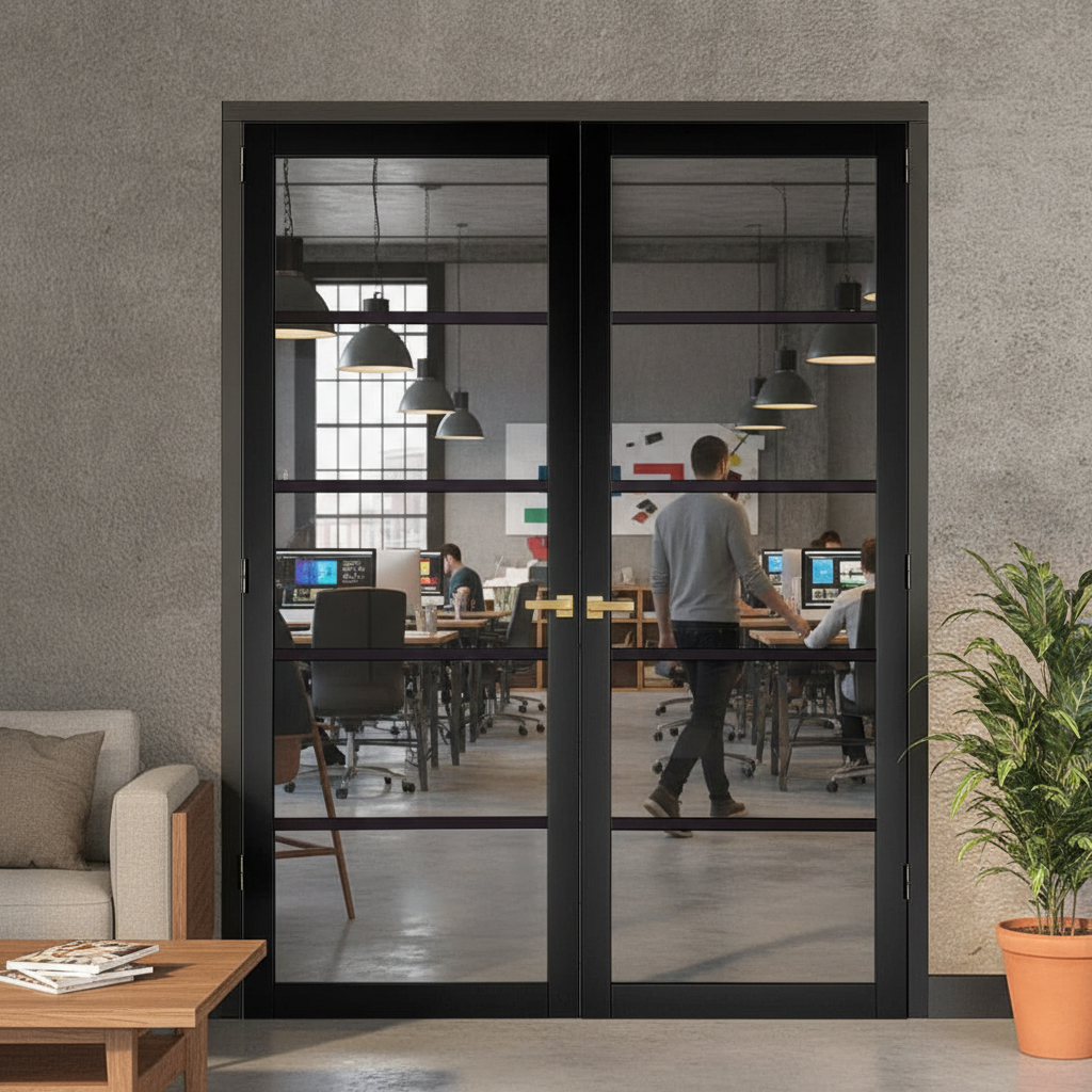 Premium Industrial Style Door Pair with Tinted Safety Glass and Solid Core Construction - Perfect for Modern Interiors