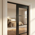 Internal Pocket Door Set, Jet Black, Fully Finished, 4 Light Clear Glass Design - detail view