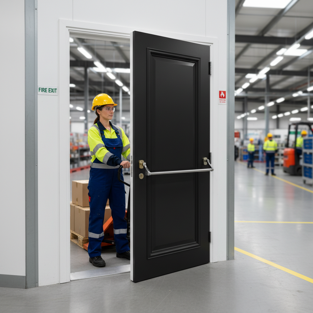 Premium Fully Finished Black Fire Door with Distinctive Raised Moulding and Third-Party Certification
