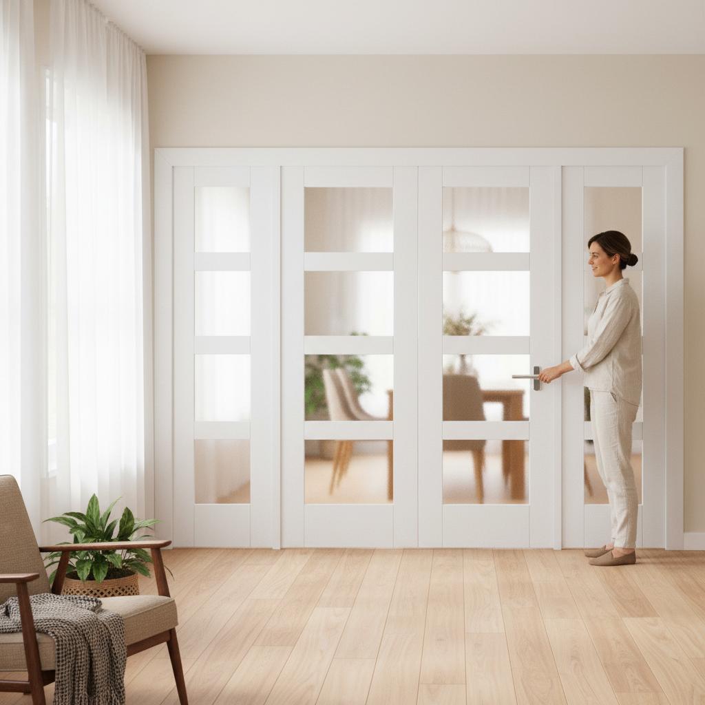 Premium Internal Room Divider Set with Four Obscure Glass Panels, White Primed Finish for Elegant Space Separation